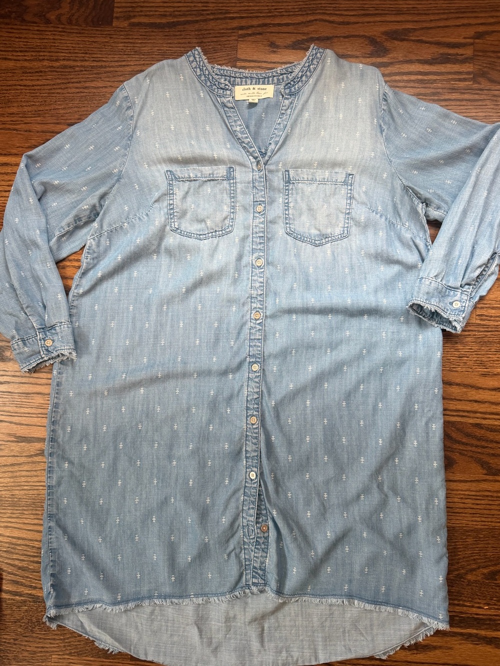 cloth & stone Light Blue Denim Button-Front Longline Shirt Dress